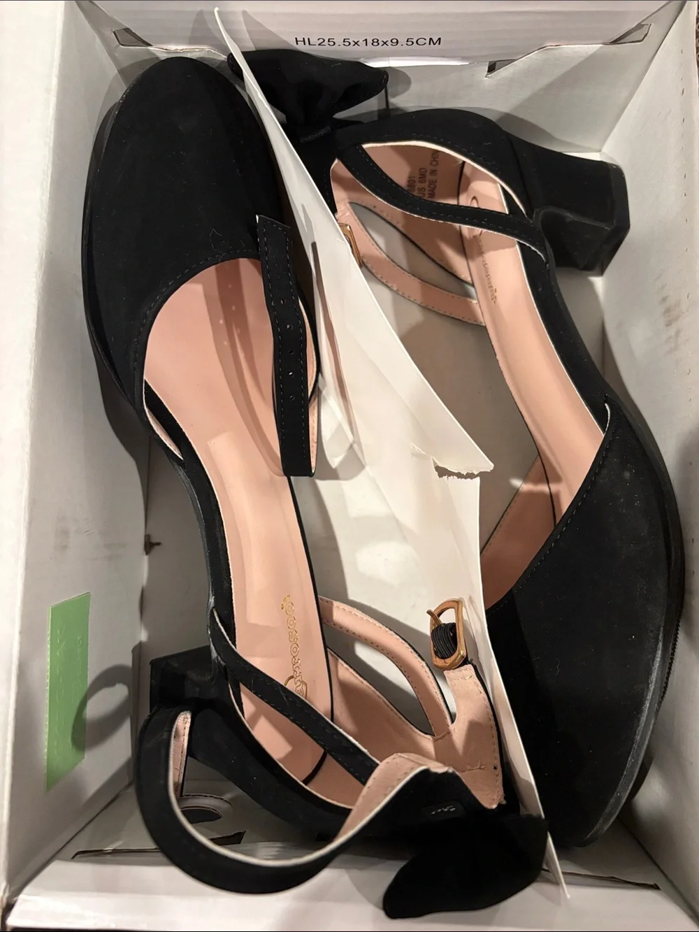 Girl’s Black Ankle-Strap Dress Flats with Bow